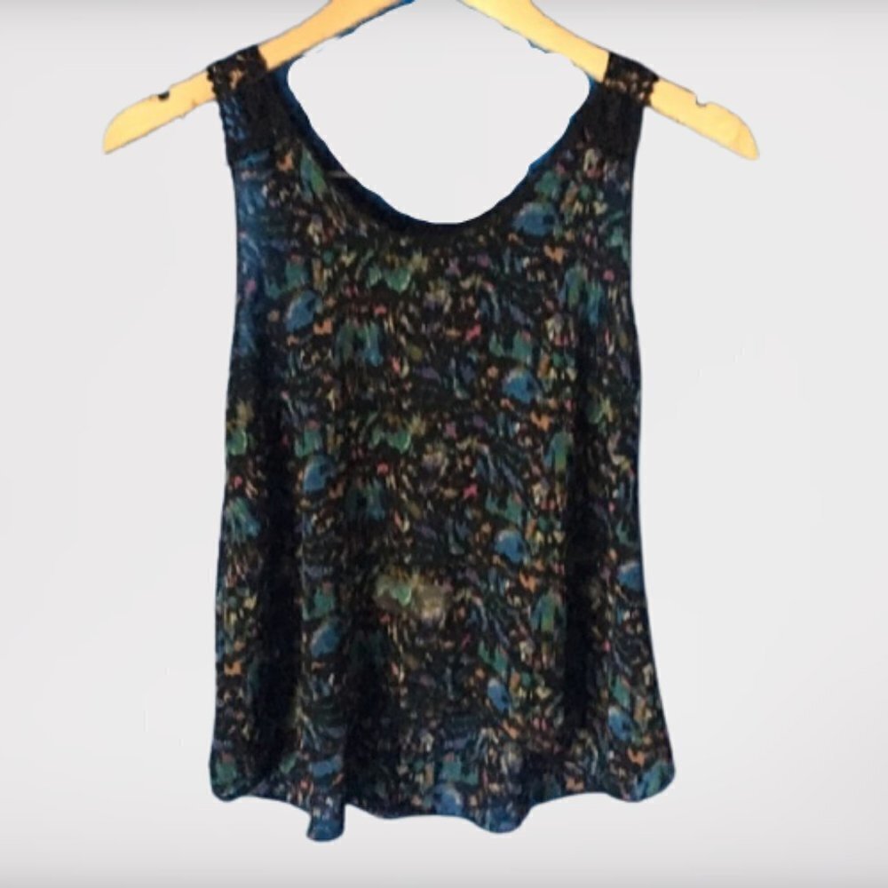 Vintage Havana Sheer Abstract Print Sleeveless Top Multicolor Small